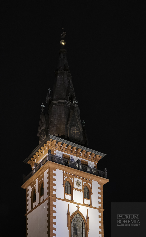 The upper part of the town tower. Chomutov.